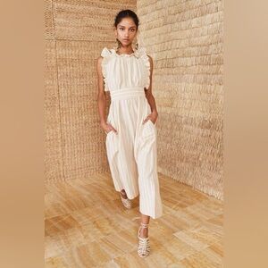 NWB Ulla Johnson Simka Jumpsuit in Cream w/ Metallic Gold and Red Pinstripes